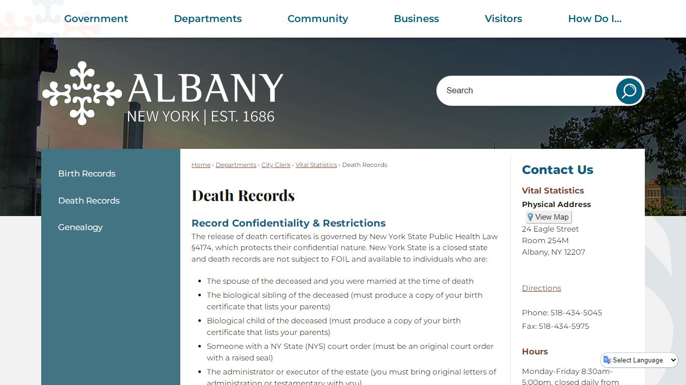 Death Records | Albany, NY